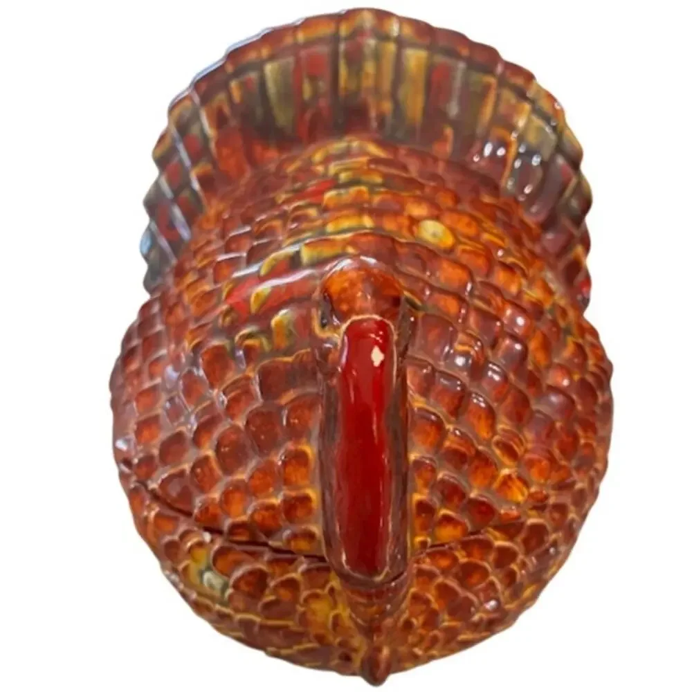 Vintage Ceramic Turkey Candy Box Trinket‎ Box Hand Painted